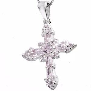 Ladies Sterling Silver 16 Inch Cubic Zirconia 21mm Cross Necklace